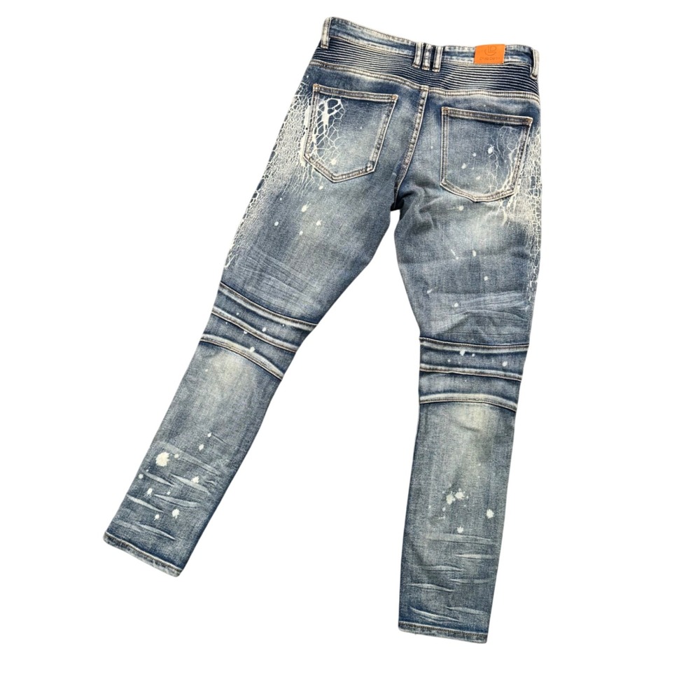 Crysp Denim Mens Y2K Moto Biker Jeans Distressed Paint Splatter Streetwear 31x31 - Picture 3 of 12